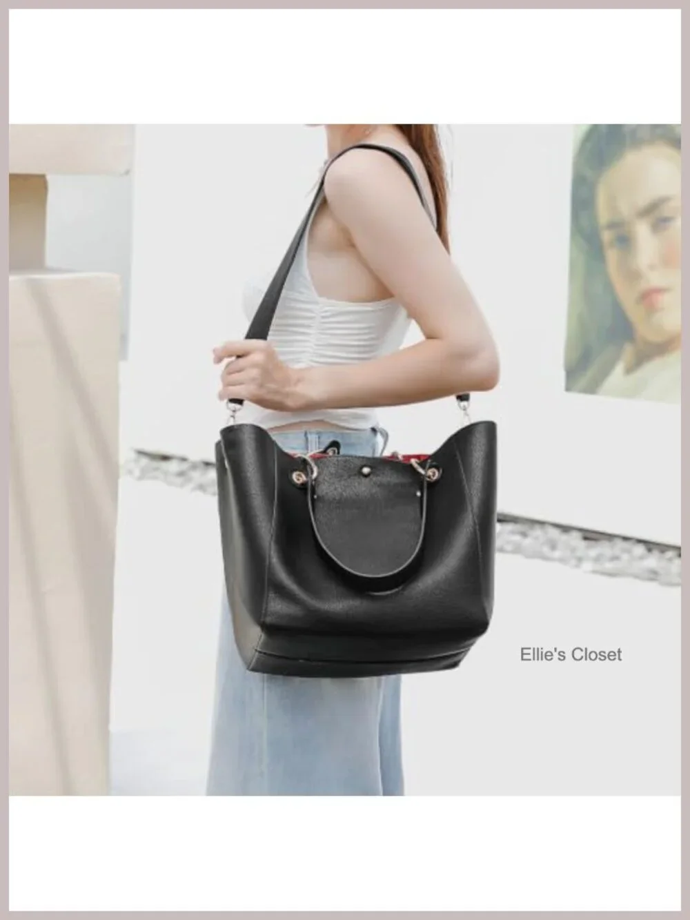 Large Work Tote Bag - Faux Leather Waterproof - Big Bucket Purse with Crossbody